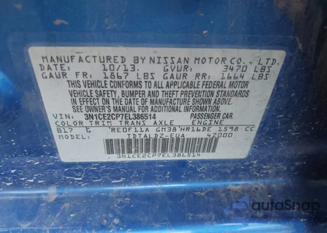 2014 Nissan Versa Note Sv from USA, damaged, VIN 3N1CE2CP7EL386514
